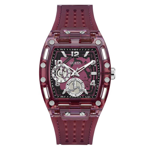 The Watch Boutique Guess Men's Red Transparent Silicone Strap Analog Watch