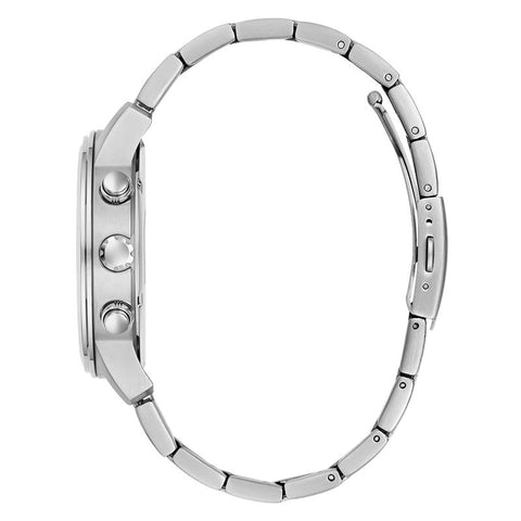 The Watch Boutique Guess Men's Silver Tone Analog Watch with Deep Blue Dial