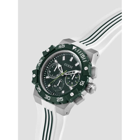 The Watch Boutique Guess Men's White Silicone Oversized Watch with Green Dial