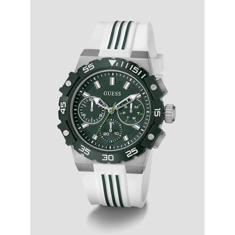 The Watch Boutique Guess Men's White Silicone Oversized Watch with Green Dial