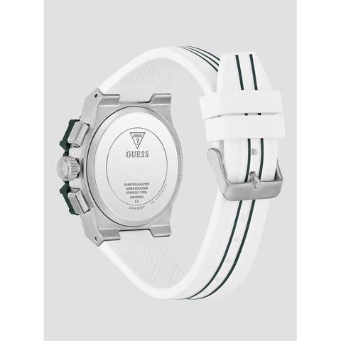 The Watch Boutique Guess Men's White Silicone Oversized Watch with Green Dial