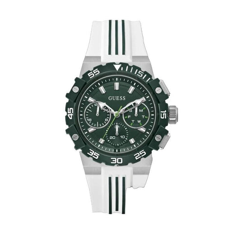 The Watch Boutique Guess Men's White Silicone Oversized Watch with Green Dial
