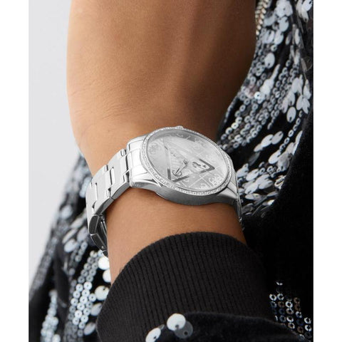 The Watch Boutique Guess Silver Tone Analog Quartz Watch – Stoned Bezel