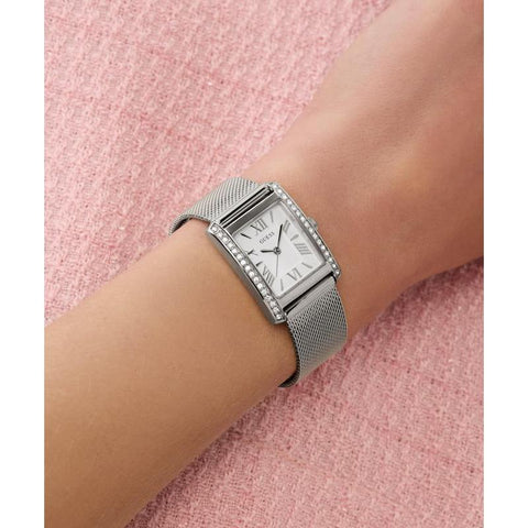 The Watch Boutique Guess Silver Tone Ladies Analog Watch with Mesh Bracelet