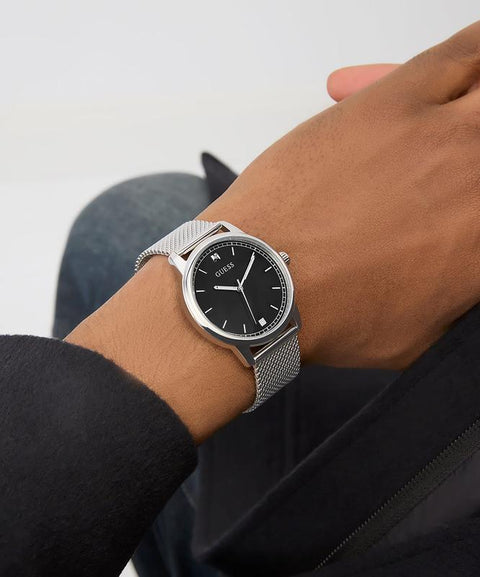 The Watch Boutique Guess Silver Tone Mesh Bracelet Analog Watch