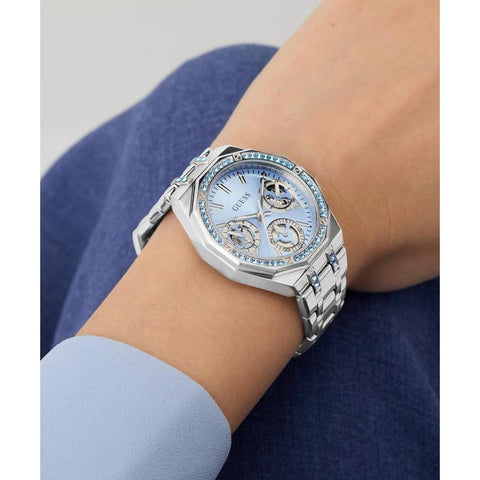 The Watch Boutique Guess Silver Tone Multi-function Watch with Swarovski Crystals