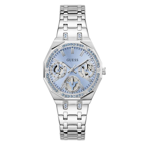 The Watch Boutique Guess Silver Tone Multi-function Watch with Swarovski Crystals