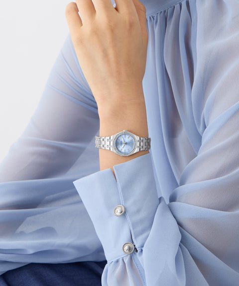 The Watch Boutique Guess Swarovski ReCreated Silver Tone Analog Watch