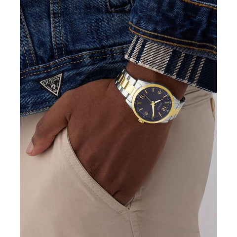 The Watch Boutique Guess Two-Tone Silver Gold Analog Watch Blue Dial