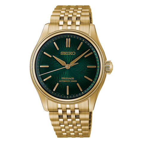 Seiko Presage Classic "Tradman's Bonsai" HCC009J1 pine-green dial, gold-tone case and bracelet