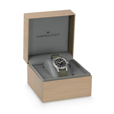 The Watch Boutique Hamilton Khaki Field Mechanical Black Dial NATO Strap H69399930