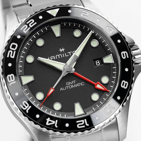 The Watch Boutique Hamilton Khaki Navy Scuba Auto GMT Black Dial H82555130