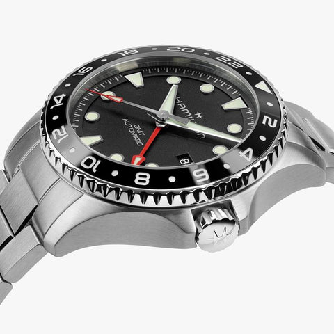 The Watch Boutique Hamilton Khaki Navy Scuba Auto GMT Black Dial H82555130