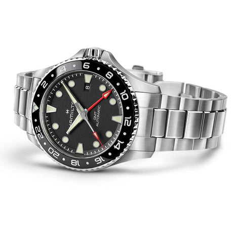The Watch Boutique Hamilton Khaki Navy Scuba Auto GMT Black Dial H82555130