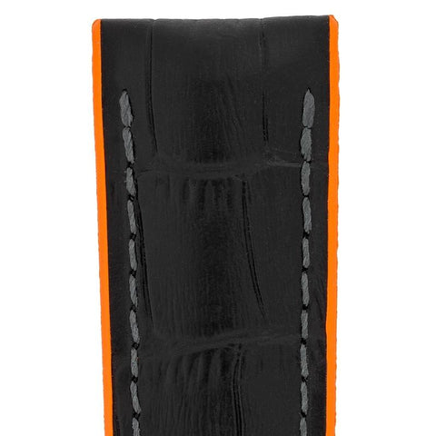 The Watch Boutique Hirsch ANDY Alligator Embossed Performance Watch Strap in BLACK / ORANGE