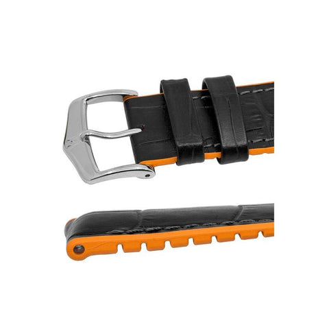 The Watch Boutique Hirsch ANDY Alligator Embossed Performance Watch Strap in BLACK / ORANGE