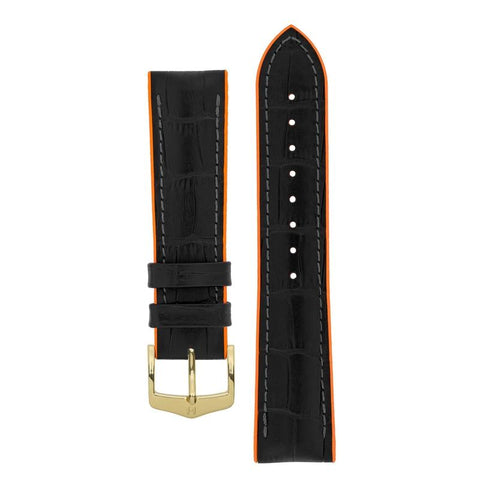 The Watch Boutique Hirsch ANDY Alligator Embossed Performance Watch Strap in BLACK / ORANGE