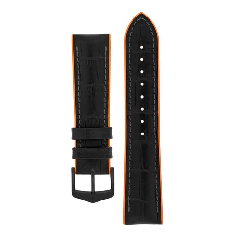 The Watch Boutique Hirsch ANDY Alligator Embossed Performance Watch Strap in BLACK / ORANGE