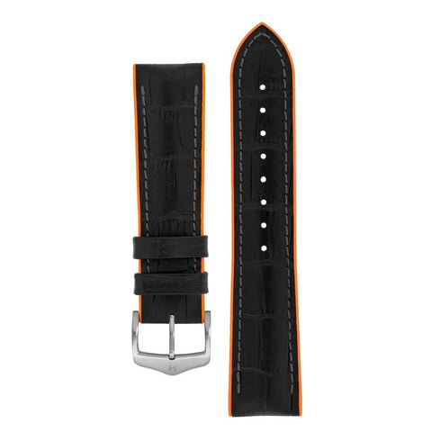 The Watch Boutique Hirsch ANDY Alligator Embossed Performance Watch Strap in BLACK / ORANGE