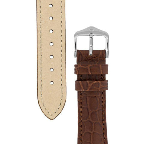 The Watch Boutique Hirsch ARISTOCRAT Croco-Embossed Leather Watch Strap in BROWN