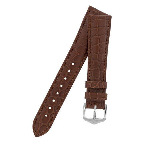 The Watch Boutique Hirsch ARISTOCRAT Croco-Embossed Leather Watch Strap in BROWN