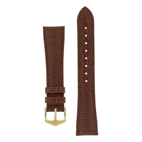 The Watch Boutique Hirsch ARISTOCRAT Croco-Embossed Leather Watch Strap in BROWN