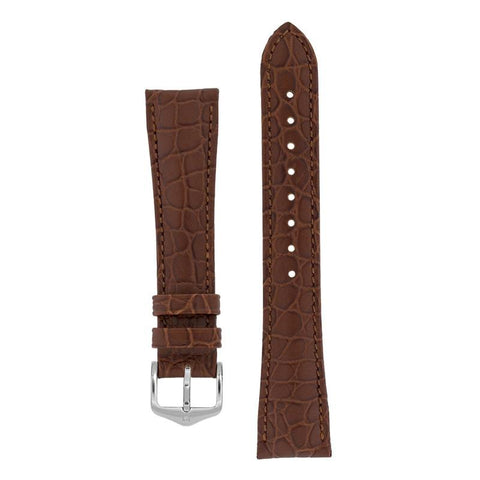 The Watch Boutique Hirsch ARISTOCRAT Croco-Embossed Leather Watch Strap in BROWN