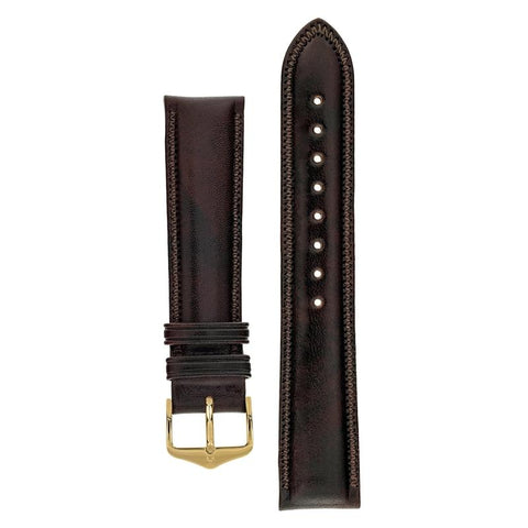 The Watch Boutique Hirsch ASCOT English Leather Watch Strap in BROWN 18mm Gold
