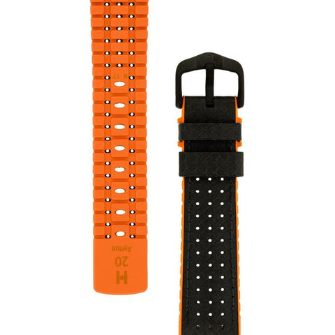 The Watch Boutique Hirsch AYRTON Carbon Embossed Performance Watch Strap in BLACK / ORANGE