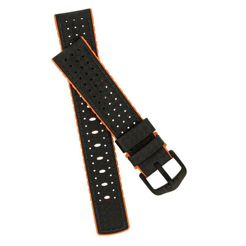 The Watch Boutique Hirsch AYRTON Carbon Embossed Performance Watch Strap in BLACK / ORANGE