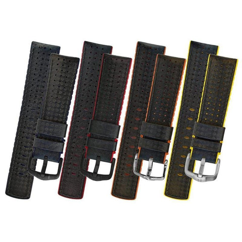 The Watch Boutique Hirsch AYRTON Carbon Embossed Performance Watch Strap in BLACK / ORANGE