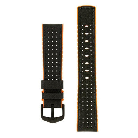 The Watch Boutique Hirsch AYRTON Carbon Embossed Performance Watch Strap in BLACK / ORANGE