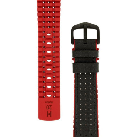 The Watch Boutique Hirsch AYRTON Carbon Embossed Performance Watch Strap in BLACK / RED