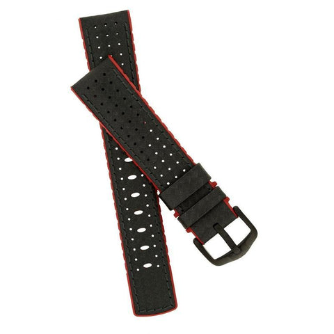 The Watch Boutique Hirsch AYRTON Carbon Embossed Performance Watch Strap in BLACK / RED