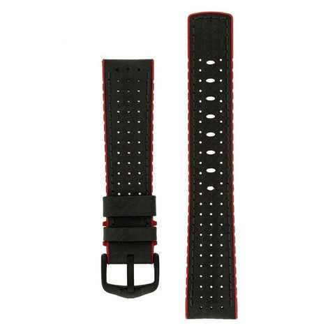 The Watch Boutique Hirsch AYRTON Carbon Embossed Performance Watch Strap in BLACK / RED
