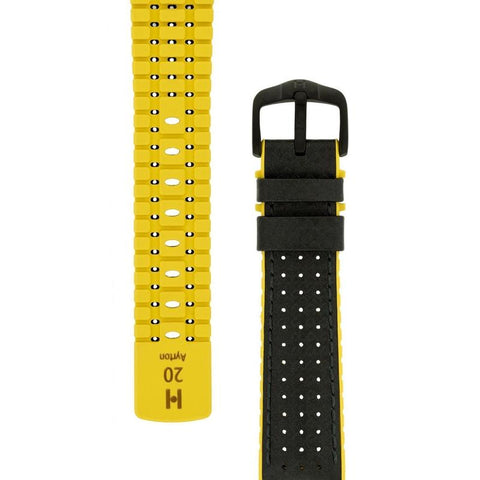 The Watch Boutique Hirsch AYRTON Carbon Embossed Performance Watch Strap in BLACK / YELLOW