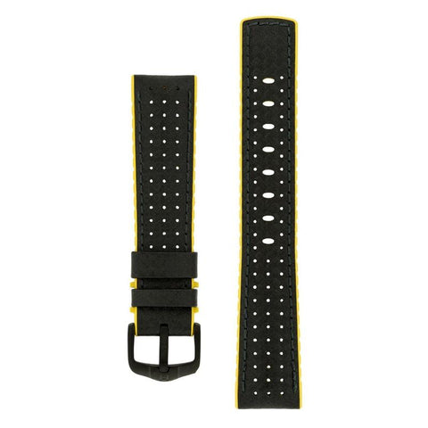 The Watch Boutique Hirsch AYRTON Carbon Embossed Performance Watch Strap in BLACK / YELLOW