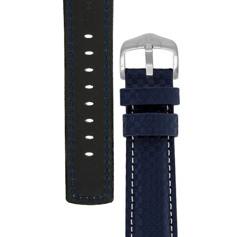 The Watch Boutique Hirsch CARBON Embossed Water-Resistant Leather Watch Strap in BLUE