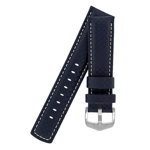 The Watch Boutique Hirsch CARBON Embossed Water-Resistant Leather Watch Strap in BLUE