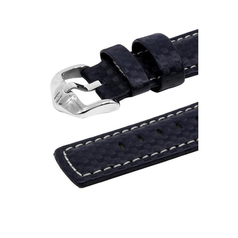 The Watch Boutique Hirsch CARBON Embossed Water-Resistant Leather Watch Strap in BLUE