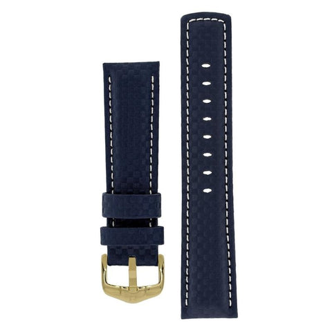The Watch Boutique Hirsch CARBON Embossed Water-Resistant Leather Watch Strap in BLUE