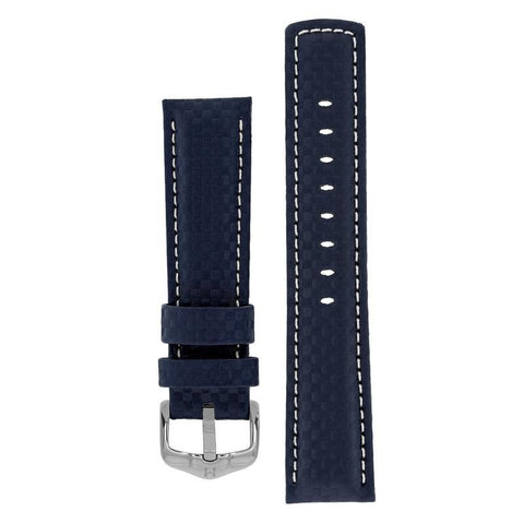 The Watch Boutique Hirsch CARBON Embossed Water-Resistant Leather Watch Strap in BLUE 18mm Silver