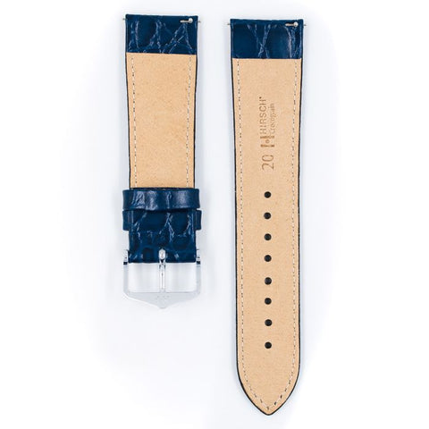 The Watch Boutique Hirsch CROCOGRAIN Bonded Leather Watch Strap in BLUE