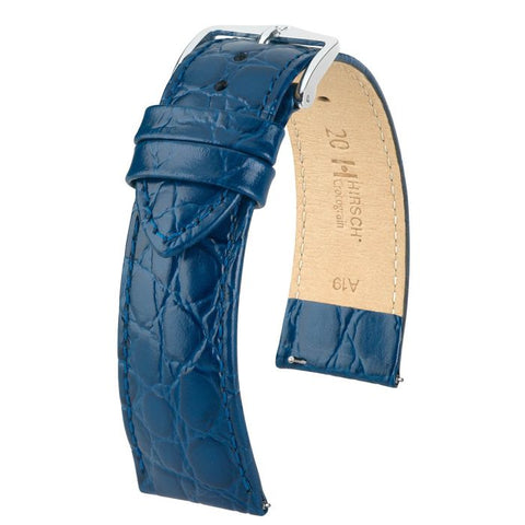 The Watch Boutique Hirsch CROCOGRAIN Bonded Leather Watch Strap in BLUE