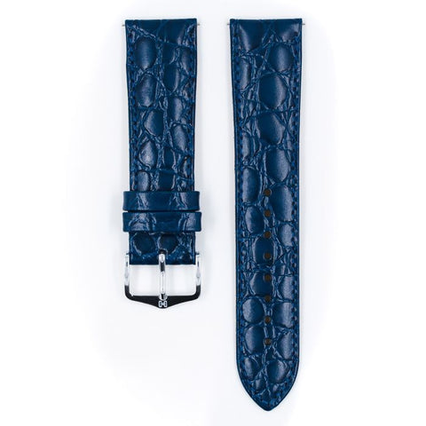 The Watch Boutique Hirsch CROCOGRAIN Bonded Leather Watch Strap in BLUE