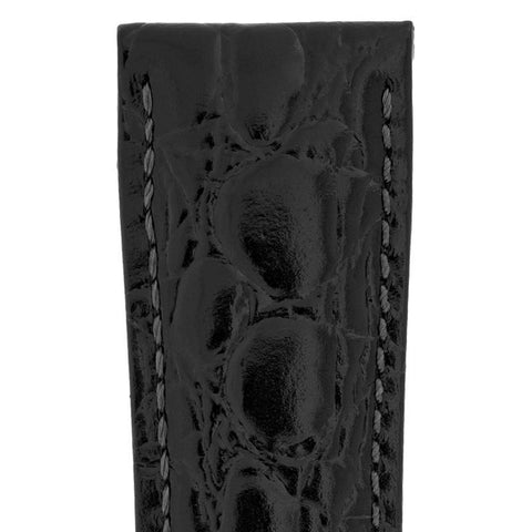 The Watch Boutique Hirsch CROCOGRAIN Crocodile Embossed Leather Watch Strap in BLACK