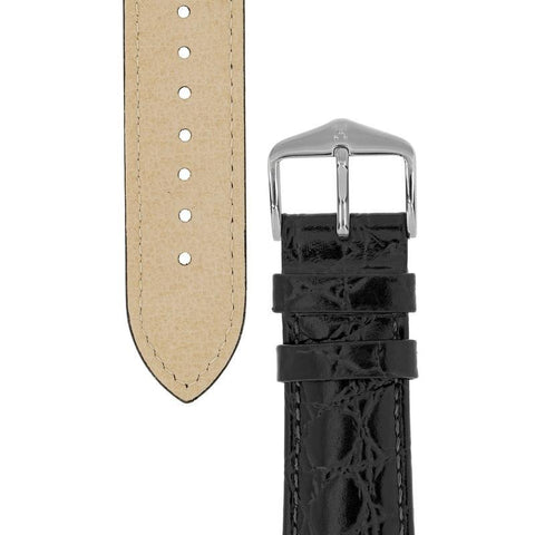 The Watch Boutique Hirsch CROCOGRAIN Crocodile Embossed Leather Watch Strap in BLACK