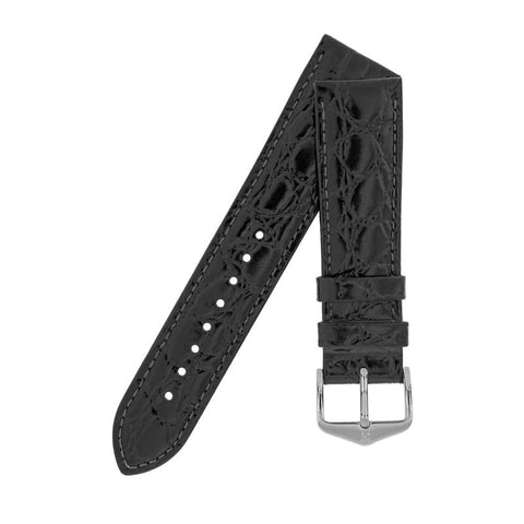 The Watch Boutique Hirsch CROCOGRAIN Crocodile Embossed Leather Watch Strap in BLACK