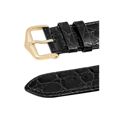 The Watch Boutique Hirsch CROCOGRAIN Crocodile Embossed Leather Watch Strap in BLACK