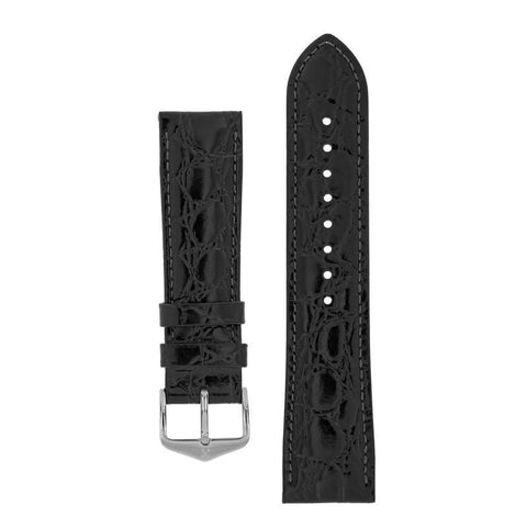 The Watch Boutique Hirsch CROCOGRAIN Crocodile Embossed Leather Watch Strap in BLACK